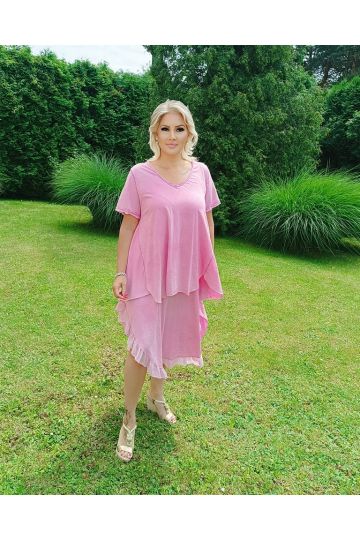 Úžasný dámský růžový oversize komplet šatů a tuniky Rose značky Zocco