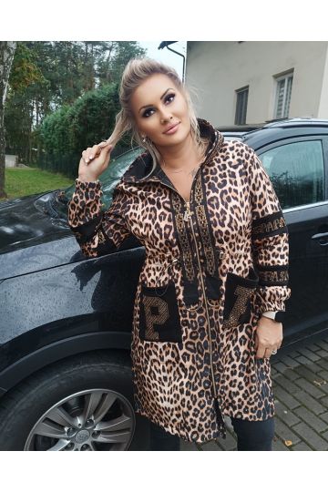 Dámská přechodová dlouhá bunda/kabát Kinsley s módním leopardím vzorem značky Paparazzi Fashion