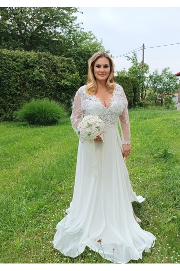 Dámské svatební dlouhé bílé šaty VERONA s dlouhým rukávem