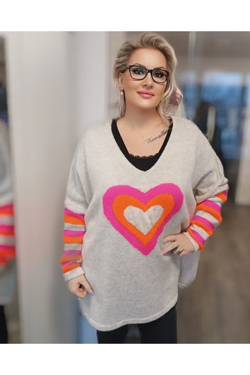 Dámský oversize svetr Lady se srdíčkem v různých barvách