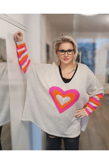 Dámský oversize svetr Lady se srdíčkem v různých barvách