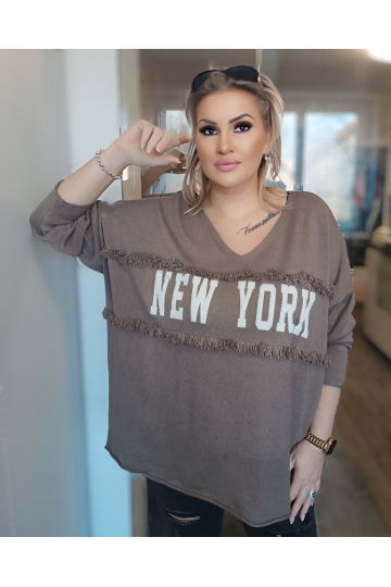 Dámský oversize stylový svetr Mindy v hnědé barvě