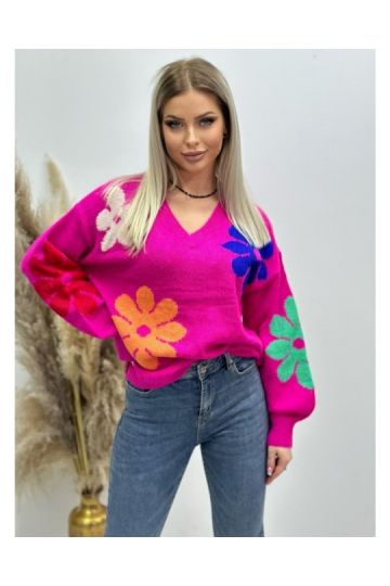 Dámský růžový svetr s květy Melinda