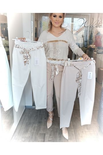 Dámské elegantní kalhoty Leontýna v bílé, světle béžové a béžové barvě