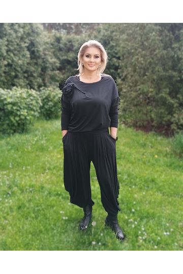 Dámský oversize černý komplet sultánkových kalhot a trička v černé barvě Azalea